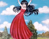 ABDUCTED  gothic lowbrow big eye girl taken away by birds giclee PRINT by Nina Friday