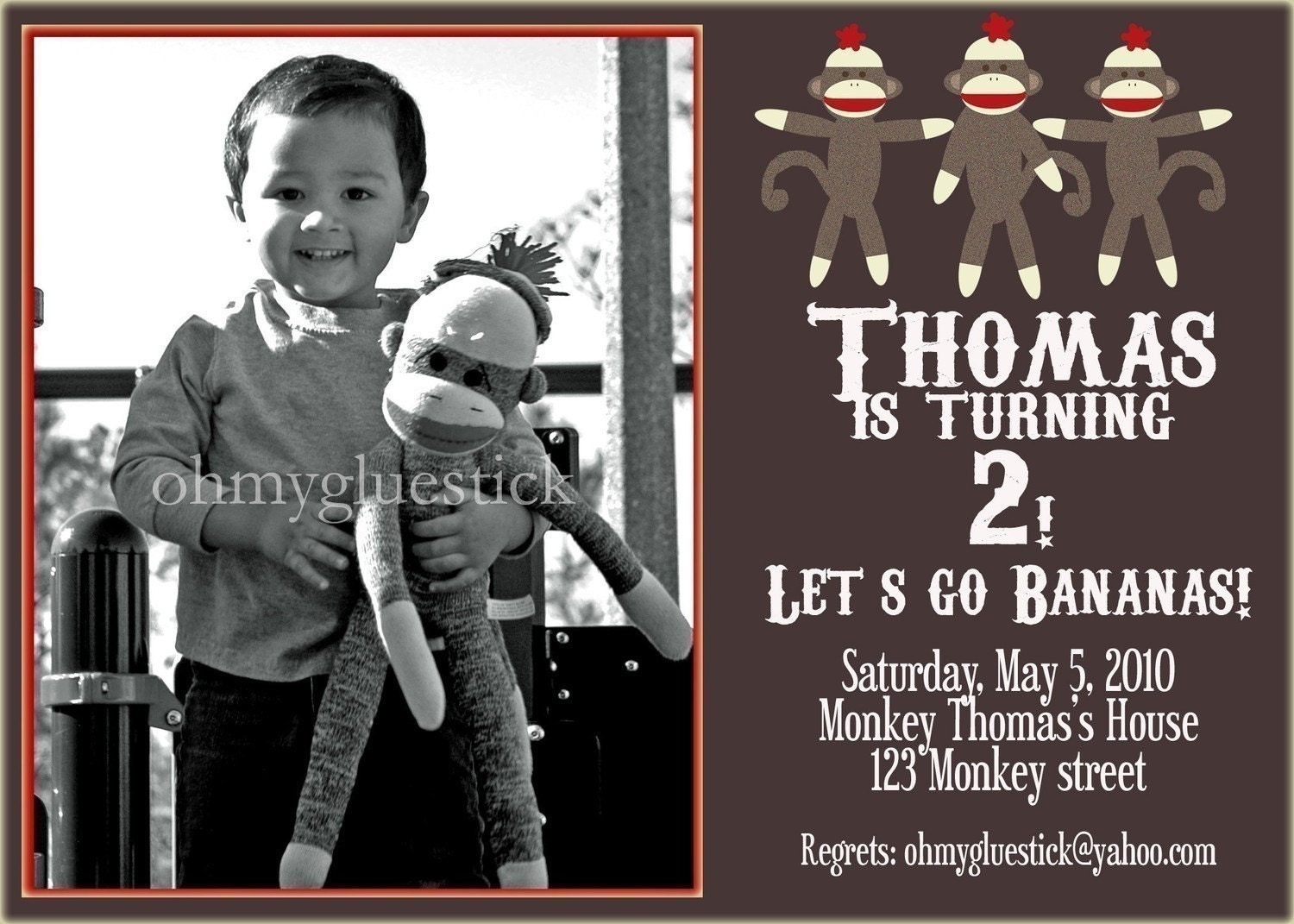 Original Mod Sock Monkey Digital Photo Invitation by Oh My Gluestick