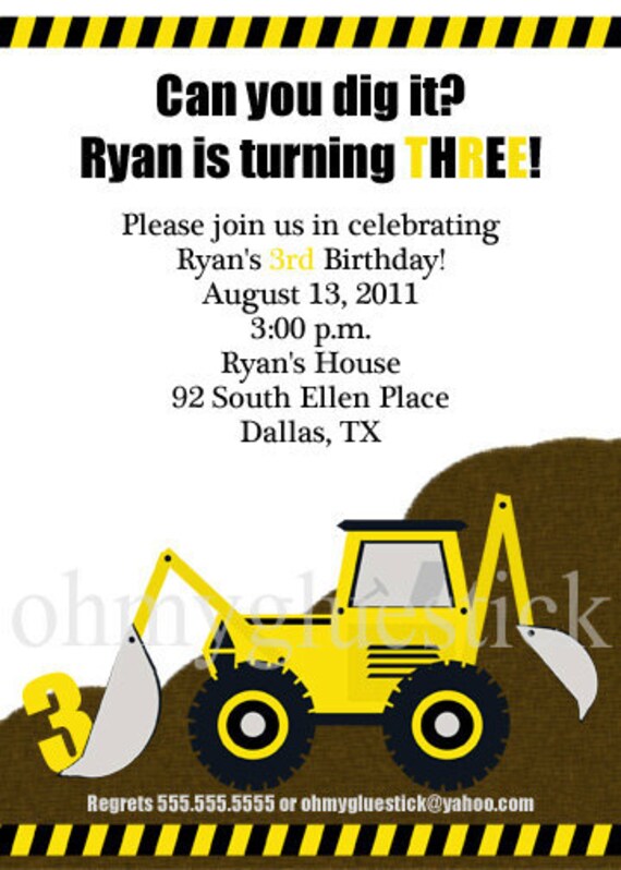 Construction Digger Excavator Printable Invitation By Oh My Gluestick