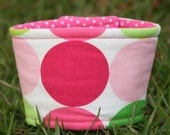Reversible Coffee Cozy - Michael Miller Disco Dots in Pink and Green