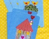 Fabric Lovebirds and House of Love - 6 Notecards