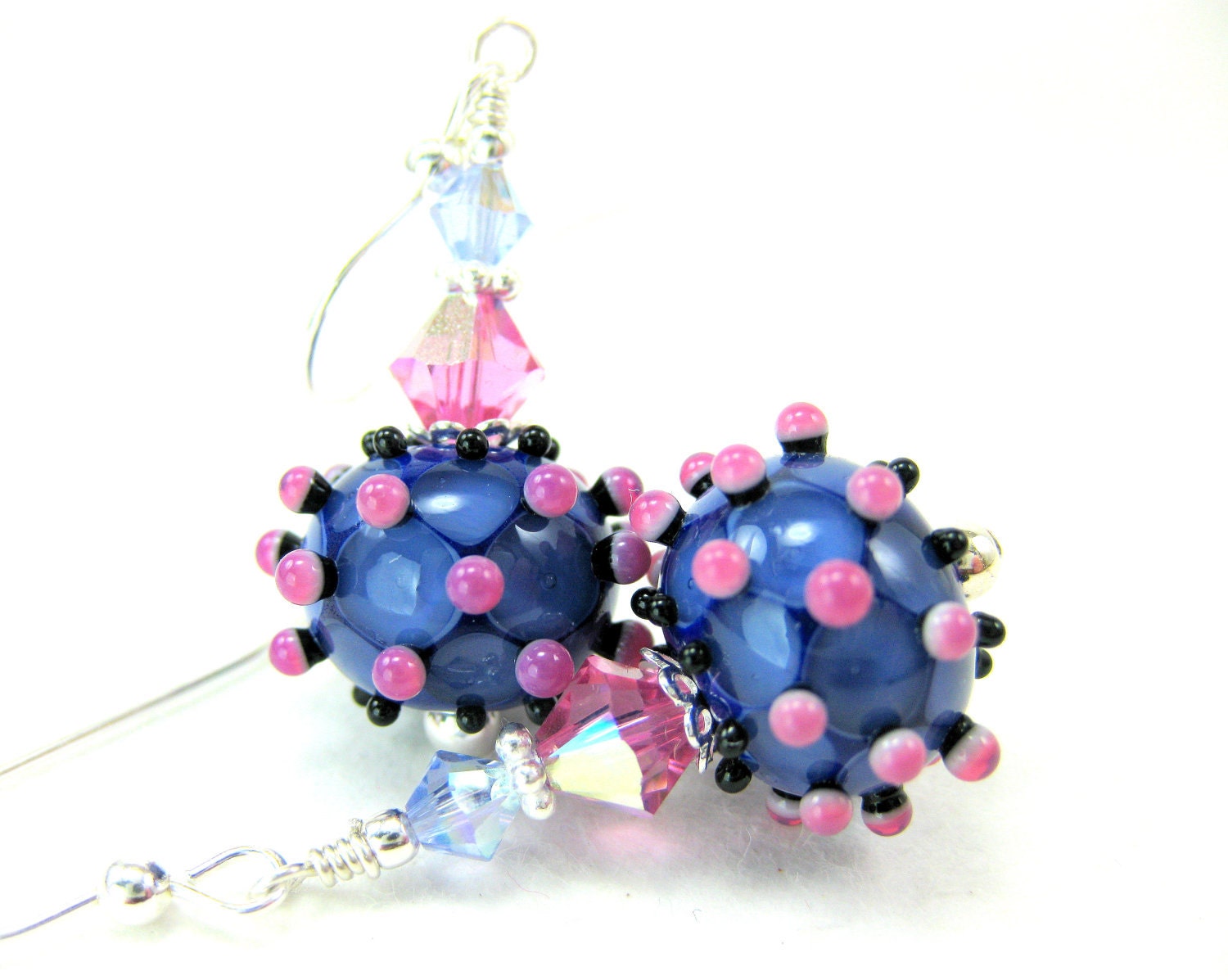 Purple Pink Glass Bead Earrings, Purple Bumpy Lampwork Earrings, Purple Pink Beadwork Earrings - Prickly Purple Plum