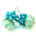 Teal Crystal Cluster Earrings, Teal White Glass Earrings, Boro Lampwork Earrings, Blue Beadwork Earrings, Peacock Blue Earrings - Fresh Air