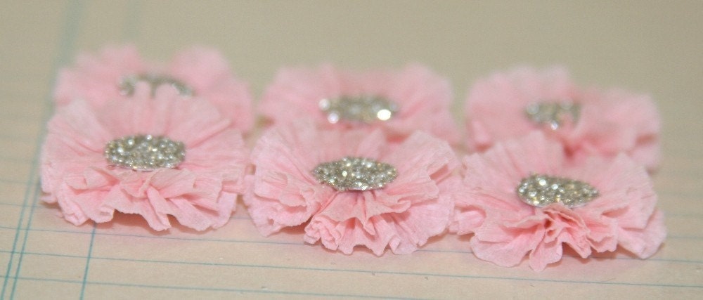 6 Small Pale Pink Crepe Paper Rosettes