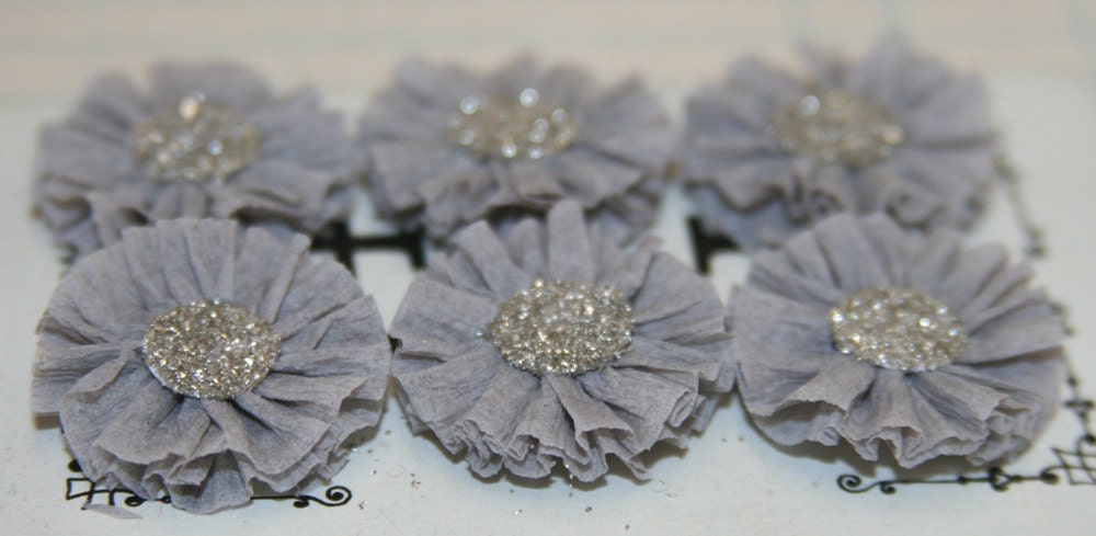 6 Small Dove (light) Grey Crepe Paper Rosettes