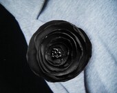 Wedding buttonhole boutonniere black fabric flower brooch