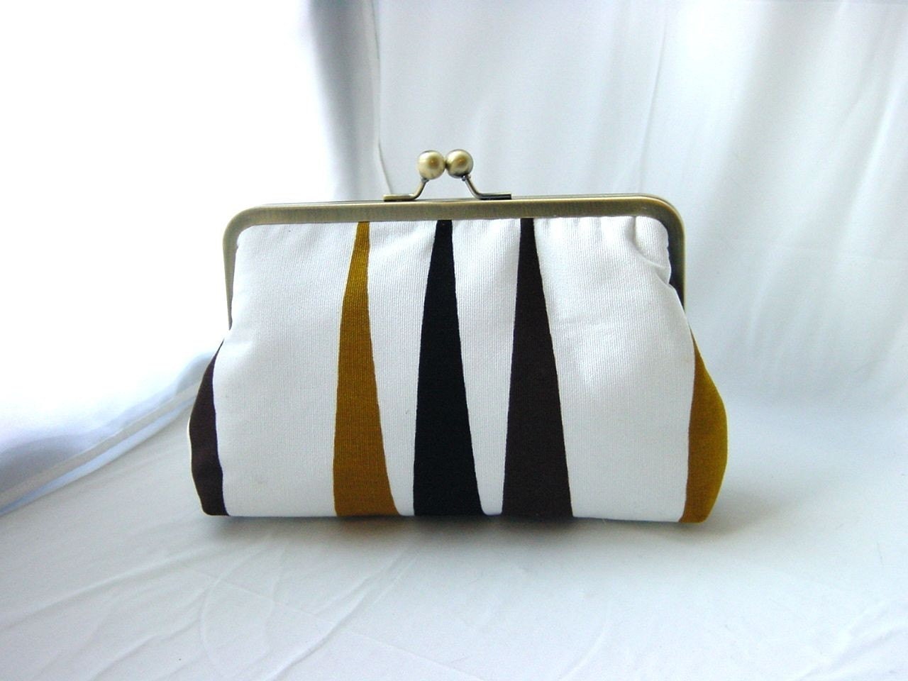 White / Black / Gold Clutch Purse - Portia