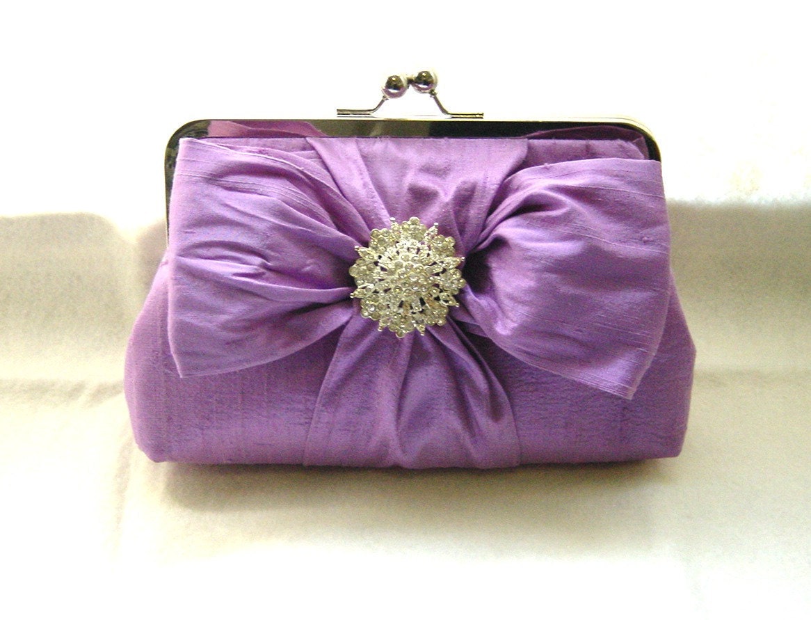 Lilac Bridal Clutch Purse - Crystal Brooch - Chloe