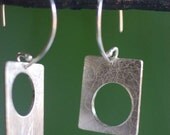 Recycled Sterling Silver Earrings feature rectangles with asymmetrical circles punched out--"Punched Out Earrings"
