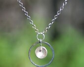 Delicate Concentric Circles Recycled Silver Necklace with silver bowl encircled by oxidized silver ring