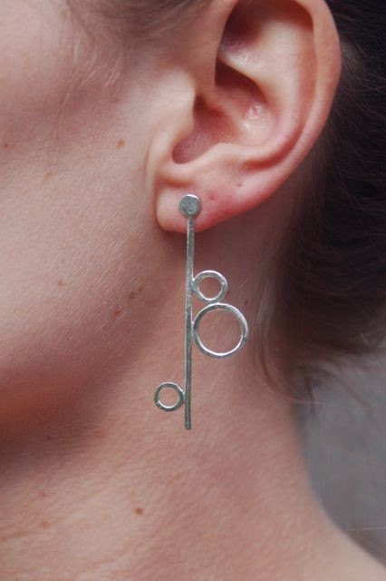 Asymmetrical Recycled Sterling Silver Earrings--"Get In Line"