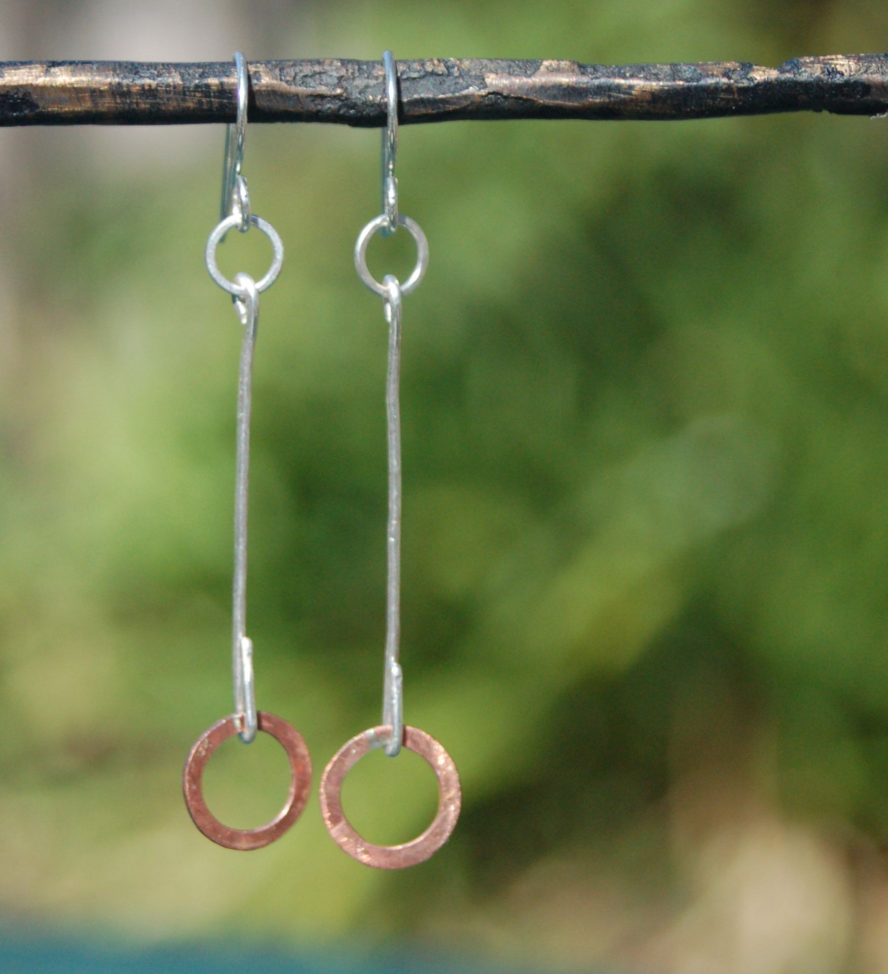 Recycled Silver Earrings with Copper Circles