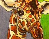 Giraffe Portrait ACEO Original Art Card