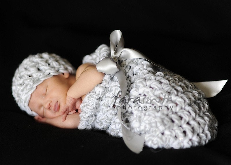 Newborn Baby Cocoon Set - in Silver Bells - Ready to Ship