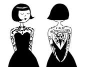 Ramona the tattooed lady // 4x6 art print // tattoo illustration
