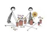 Gardening // 8x10 art print // Planting flowers illustration