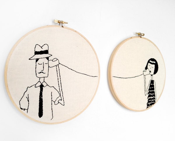 Ernest and Eloise play telephone // Printable PDF Valentine Embroidery Pattern