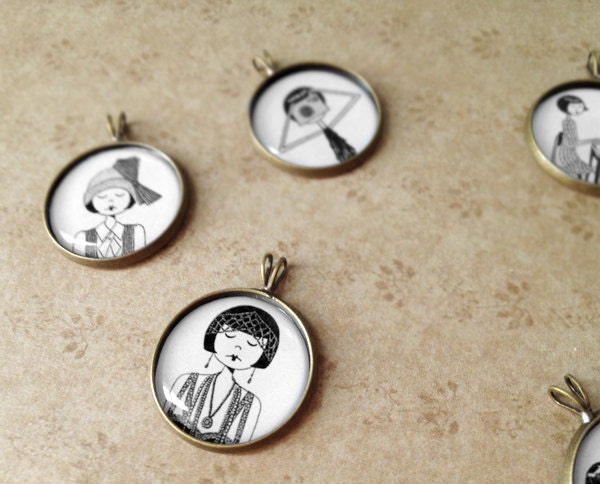 Custom illustration 1920s flapper pendant