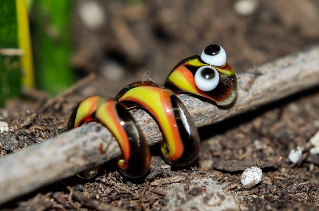 Glass Snake Dreadlock Bead - Black, orange and yellow striped