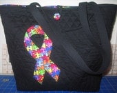 New Black Handmade Autism Awareness Tote Bag
