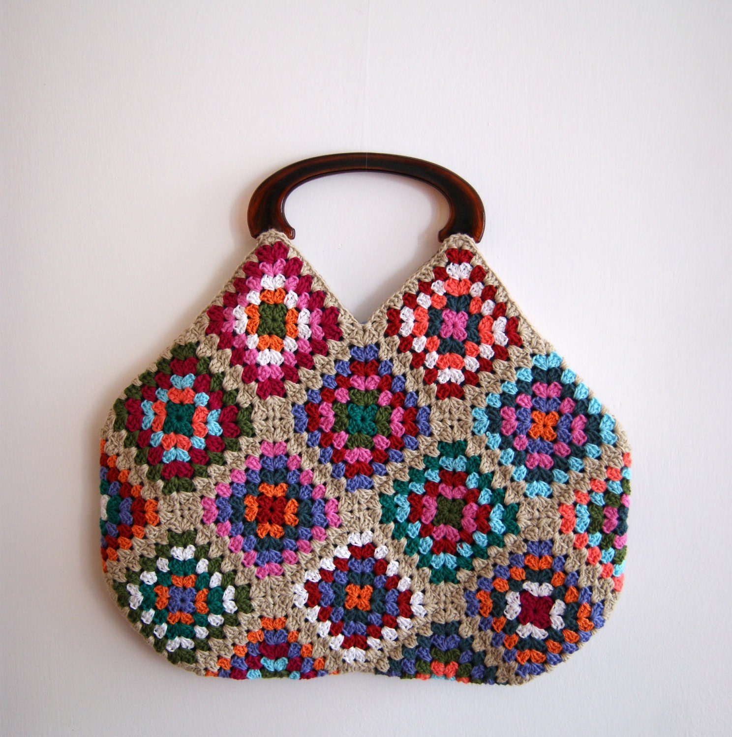 Beige Crochet granny square bag