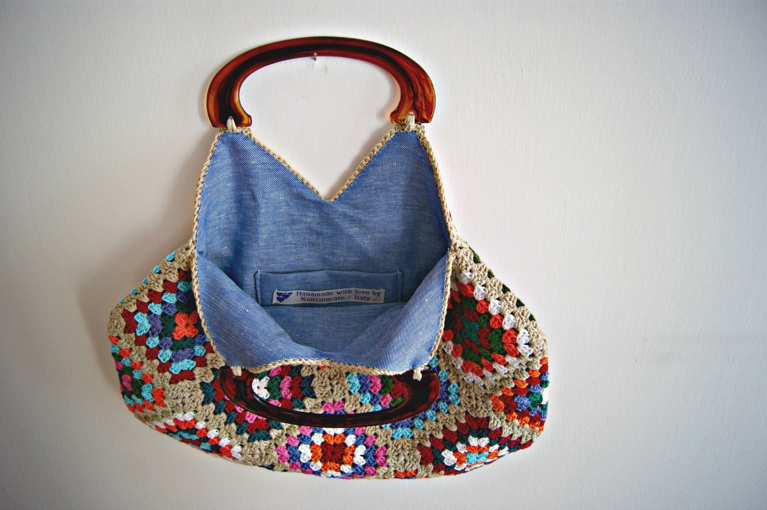 Beige Crochet granny square bag