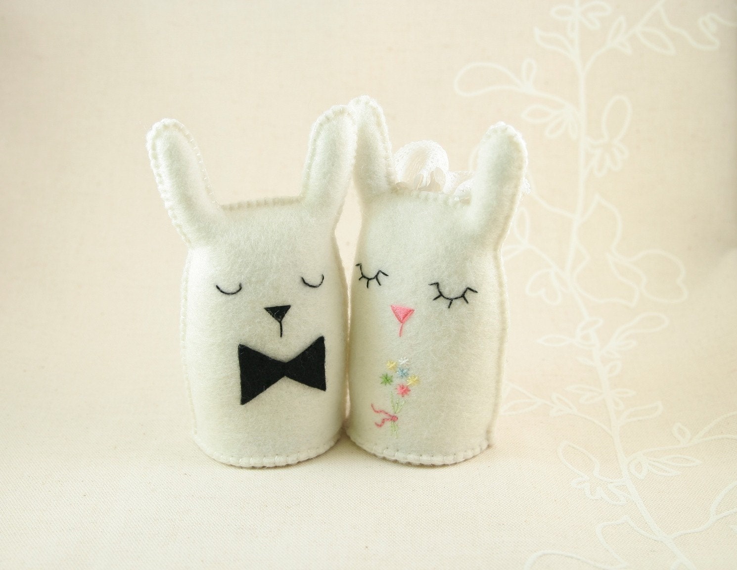 Customized wedding cake topper - bunny couple - animal cake topper