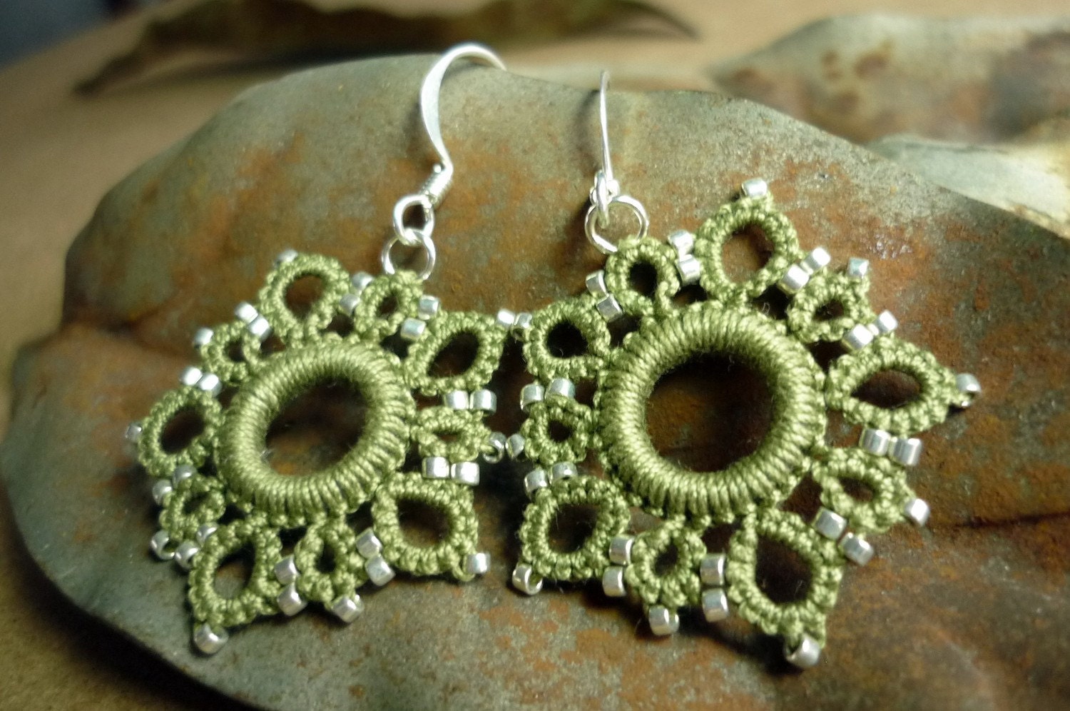 Five Star earrings in Olive Sage and Silver