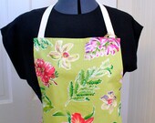 Womens Full Apron Medium Average Size Chefs Apron Tropical Floral Spring Green