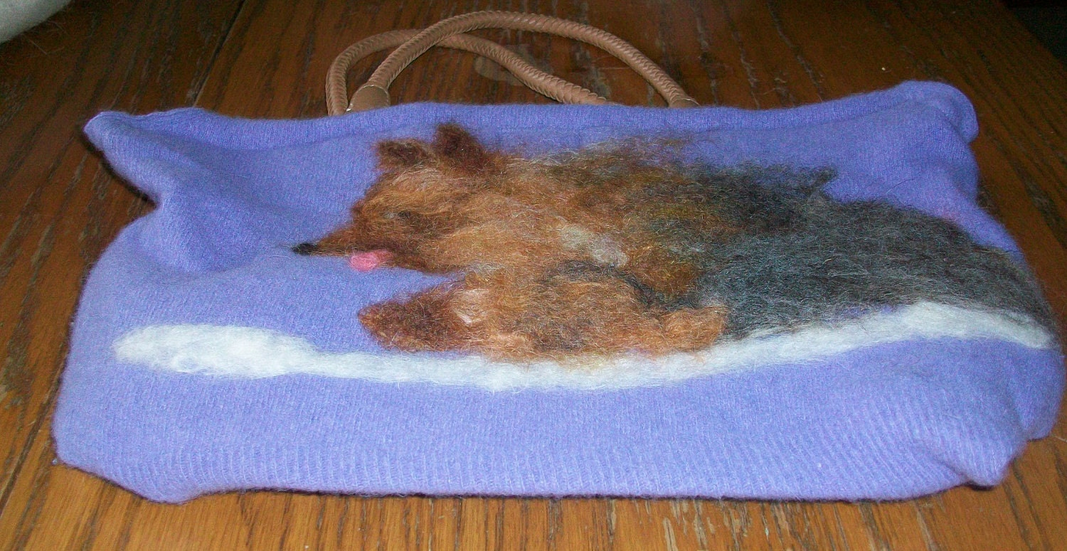 Lavender Felted Wool Purse with Yorkie/Silky Jumping