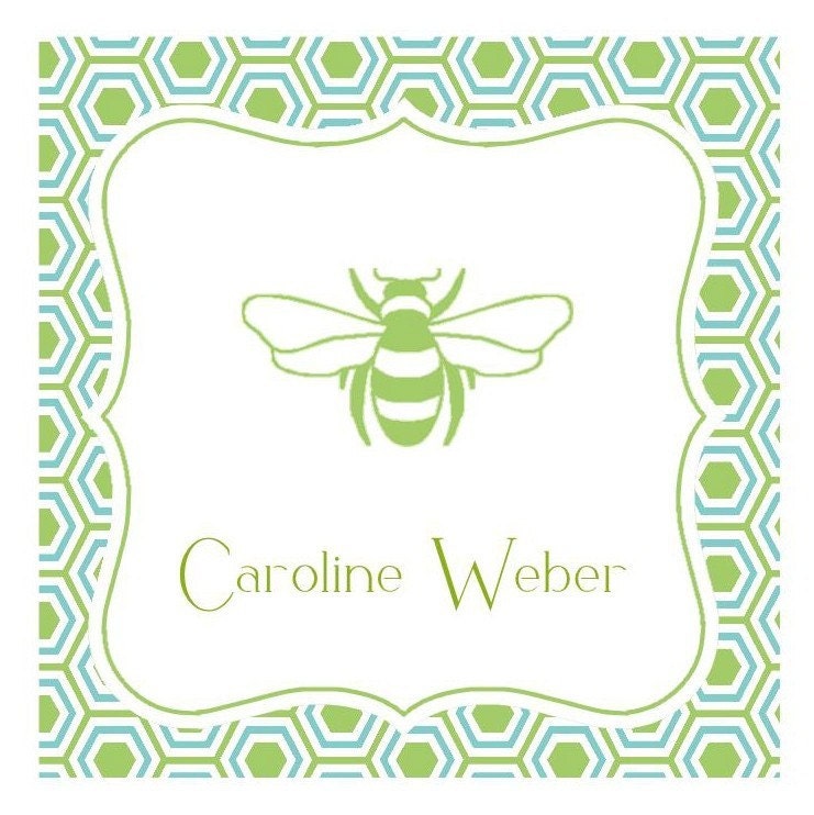 Green Bumble Bee Label, Enclosure Card, Sticker, Book Plate, Address Label Set