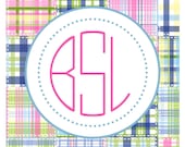 Preppy Madras Sticker, Gift Tag, Enclosure Card or Address Label - Set of 24