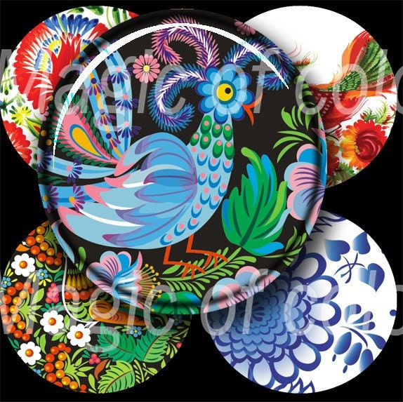 Russian Style - 20  2x2 Inch Circle  JPG images for Pocket Mirror  - Digital  Collage Sheet