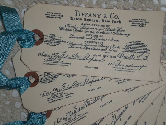 Set of 6 Tiffany tags / shipping tags / Tiffany blue ribbon.