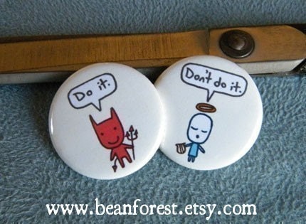devil and angel - cute chibi kawaii - pinback button badge