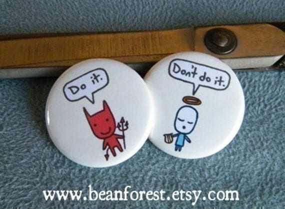 devil and angel - cute chibi kawaii - pinback button badge