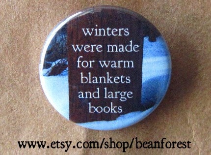 winters, blankets, and books - pinback button badge