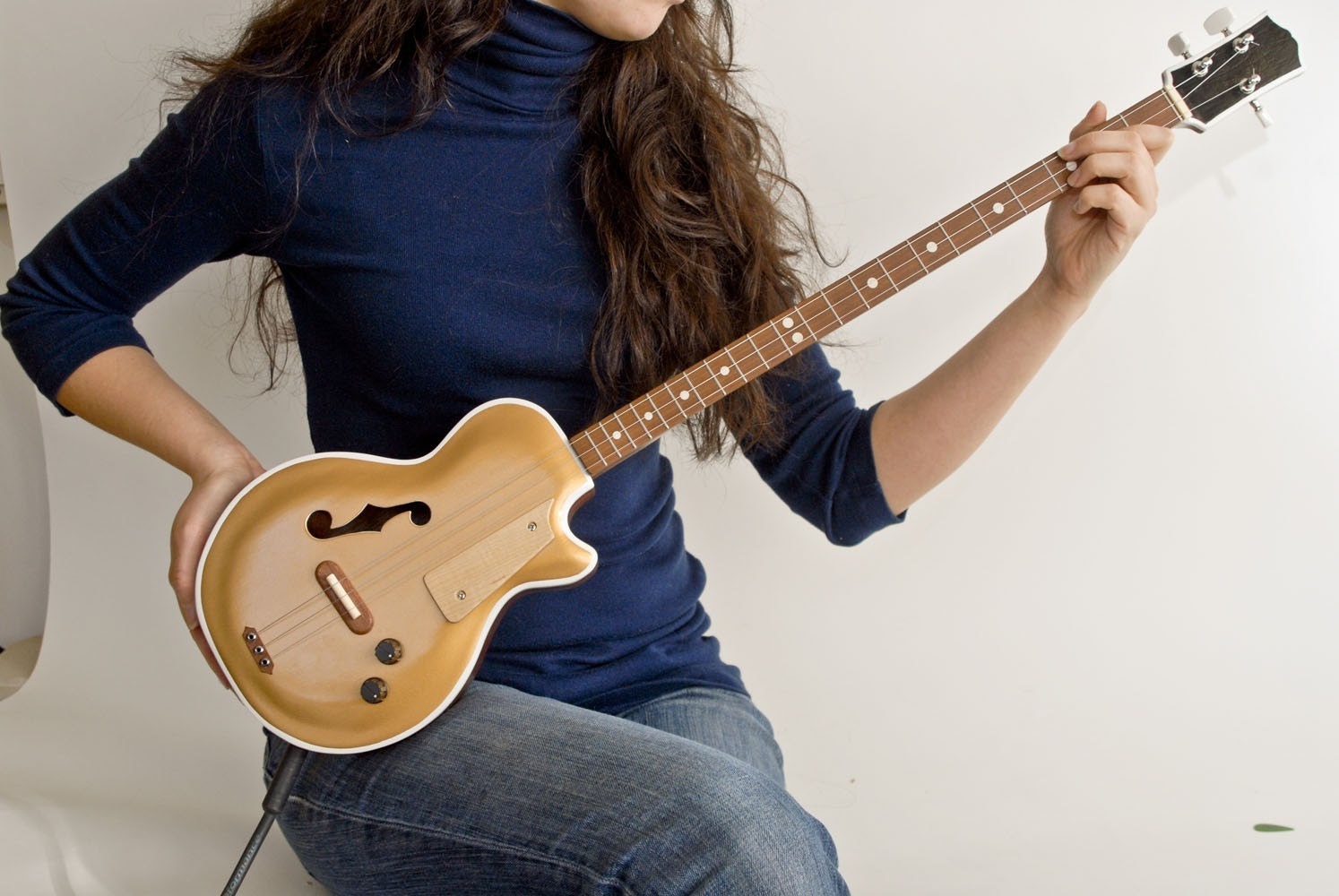 Mini Les Paul style gold top acoustic/electric 3 string guitar