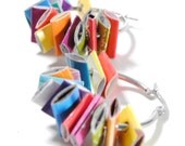 you pick your color - small hoop earrings - made from recycled magazines, red, pink, blue, green, white, black, orange, yellow, purple