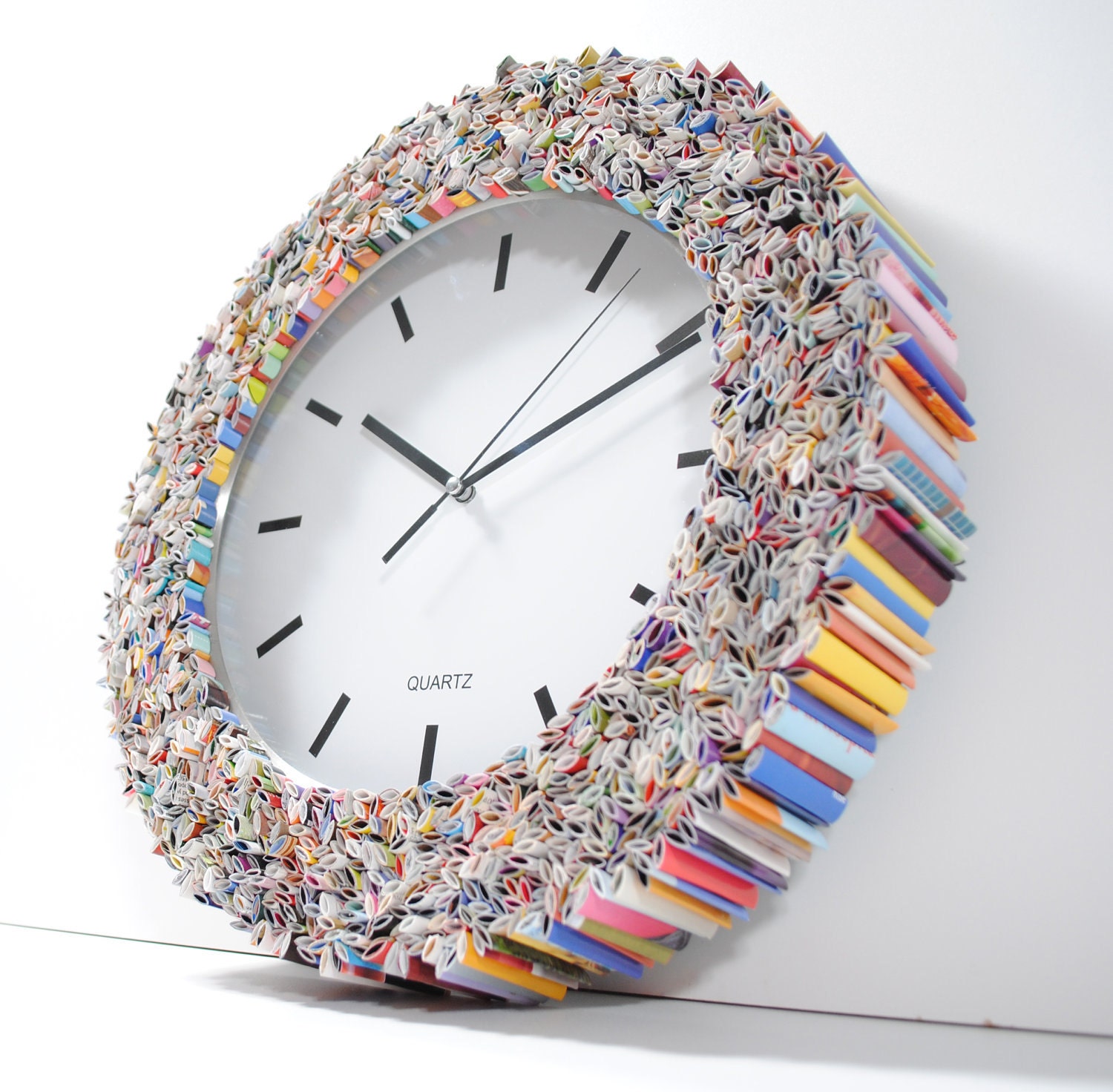 READY TO SHIP clock wall art, made from recycled magazines, colorful, unique