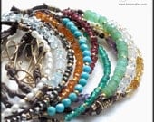 Stackable Multicolor Gemstones (Your Choice of Color) Knotted Brown Cord Bracelet - Yoga Jewelry