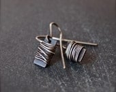 Petite, funky and unique sterling silver wire wrap earrings - AryalAmesJewelry