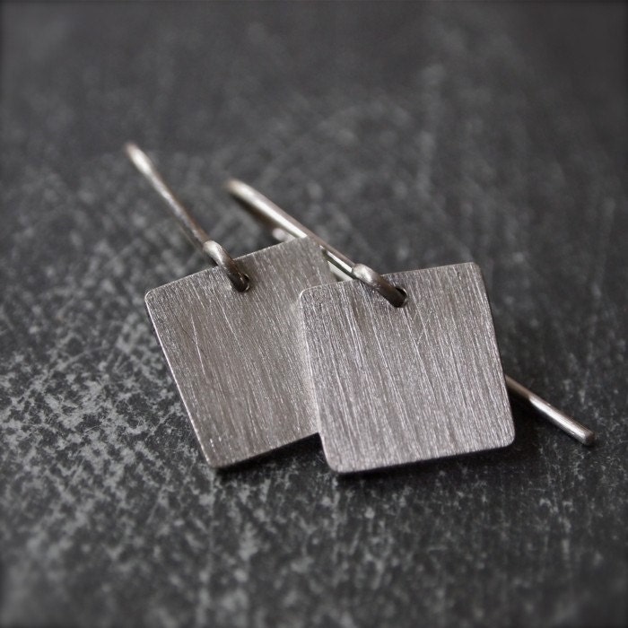 Square, modern, matte - small sterling silver earrings