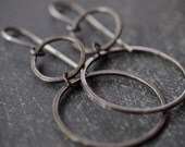 Light-weight and urban chic double hoop oxidized sterling silver earrings