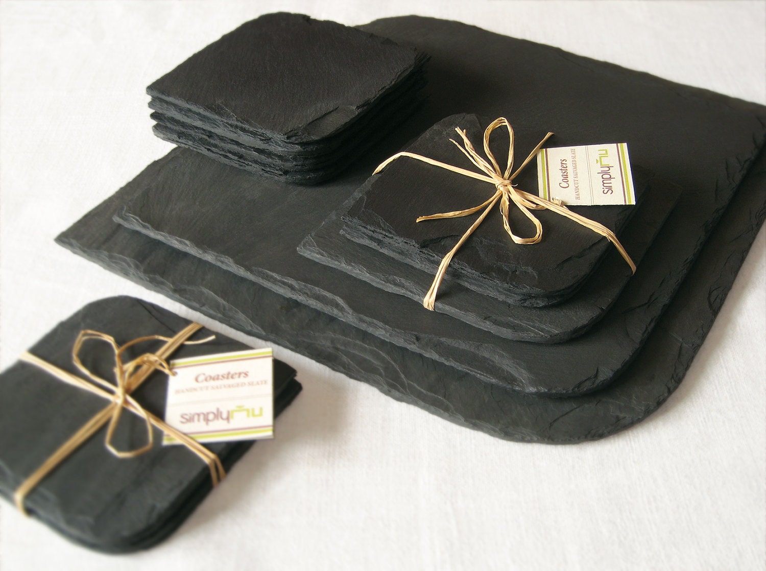 DELUXE Rhomboid COLLECTION, Salvaged Slate Tableware with Eco-Backing - Wedding Gift & Registry, Housewarming Party, Green Housewares