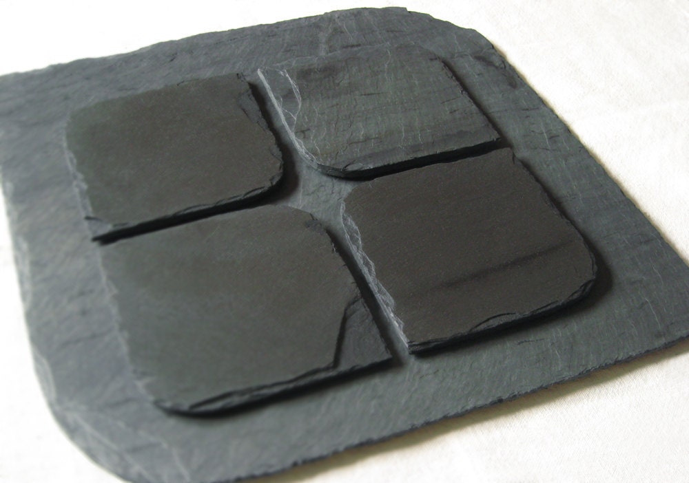 SET of 4 Salvaged SLATE COASTERS with Eco-Backing - Father's Day Gift, Housewarming & Wedding Gift