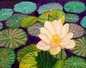 White Lotus Easter Water Lily Oil painting 5x7