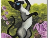 Siamese Cat Butterfly Dance - Siamese Cat ArT - 5x7 Print by AmyLyn Bihrle