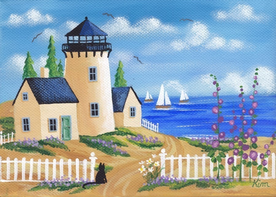 Shades of Blue Folk Art Print