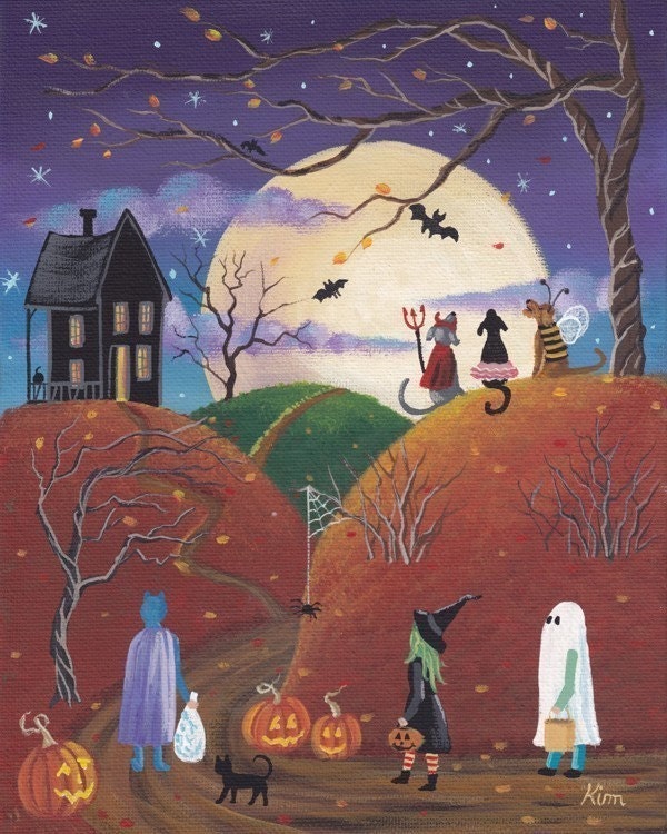 HAPPY HOWLoWEEN Folk Art 10 x 8 Print